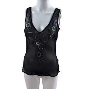 Y2K  Womens 8 Sheer Black Top Sequin Embellishment Tank By TU Artsy Fairy Goth